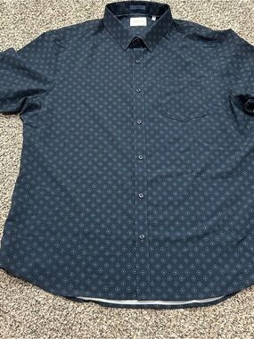 7 DIAMONDS Renzo Short Sleeve Shirt Blue Pattern Textured Stretch Size XL